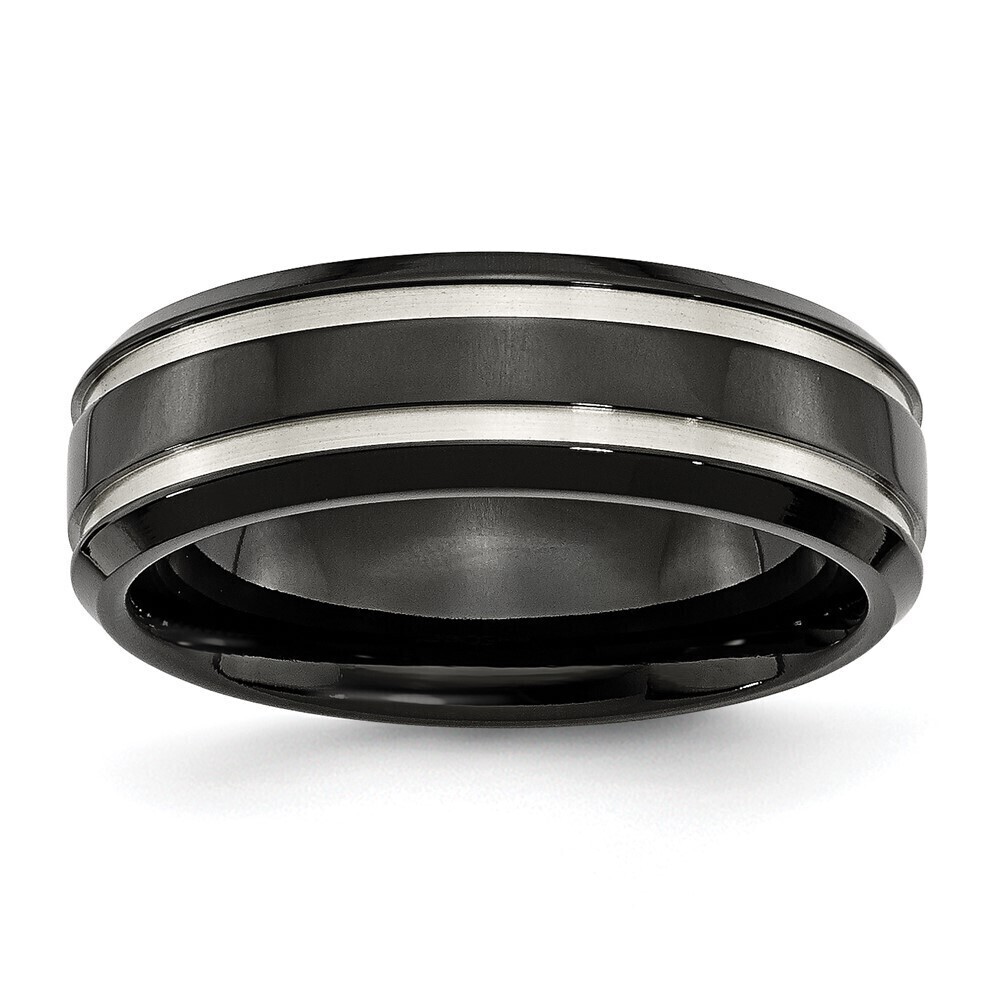 Kazi Luxury Titanium Brushed and Polished Black IP-plated 7mm Grooved Band
